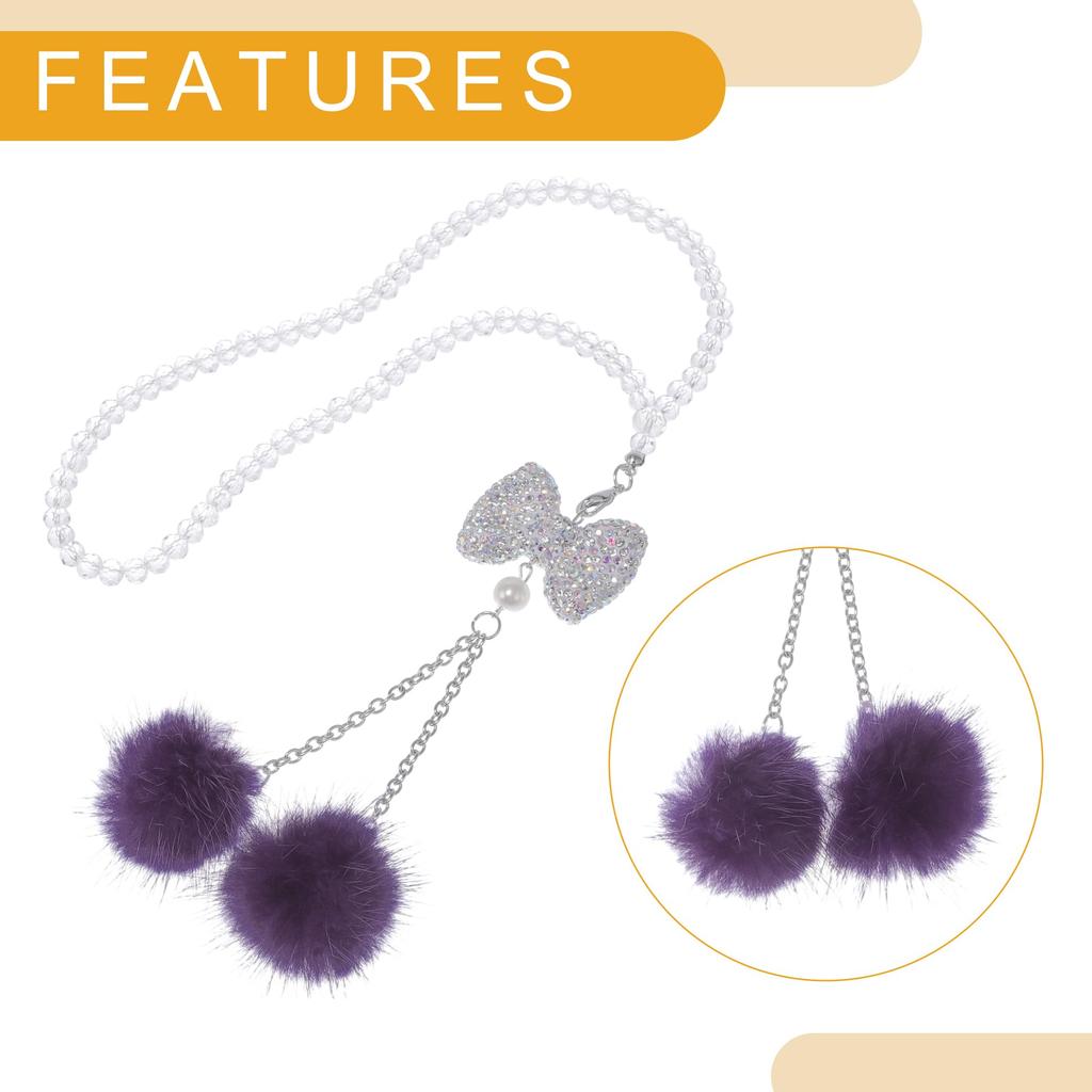 Partuto 1pcs Artificial Crystal Bow Mink Hair Car Rear View Mirror Pendant Accessories Car Hanging Ornament Purple