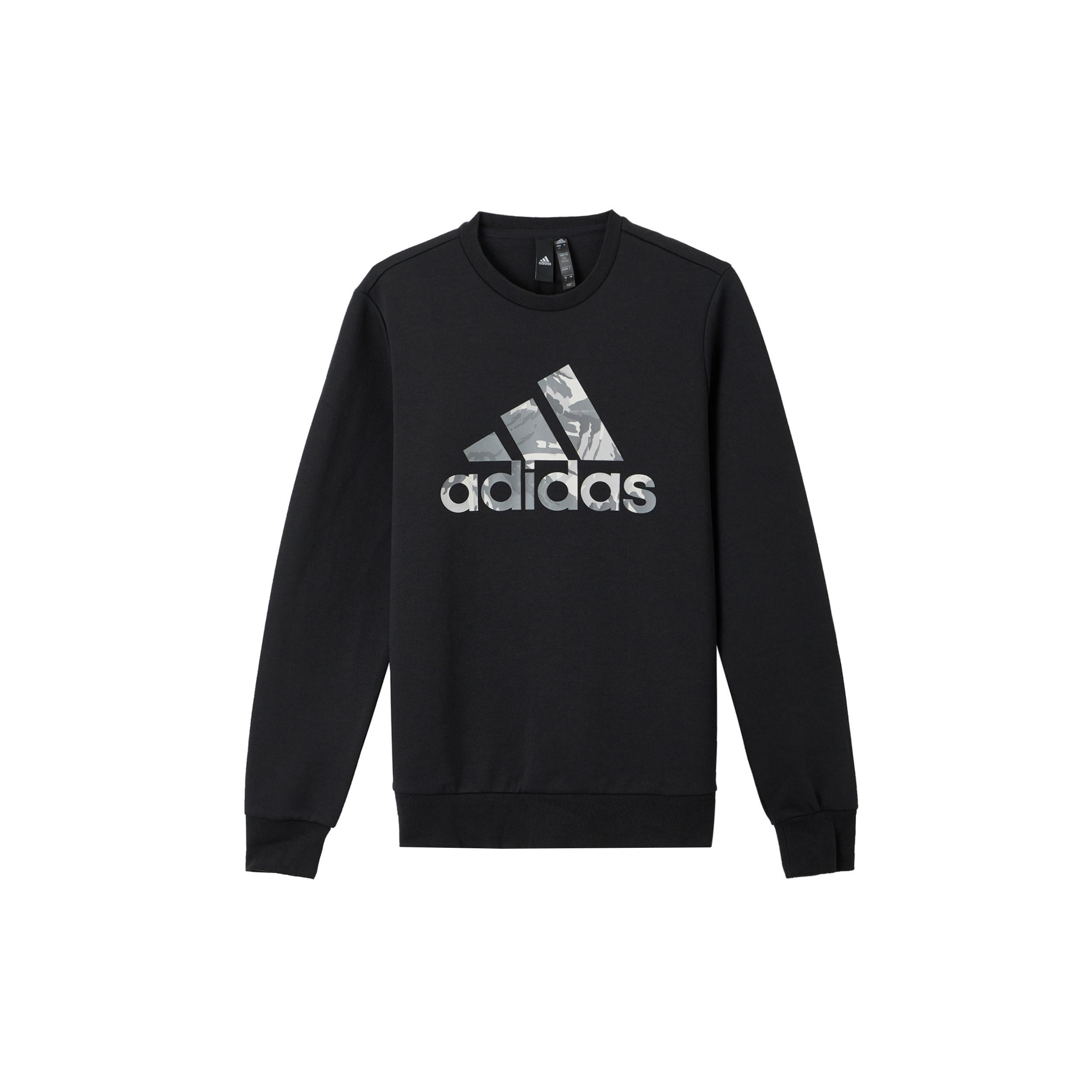 Men s adidas Camouflage Printing Logo Round Neck Sports Long Sleeves Black H39330 S