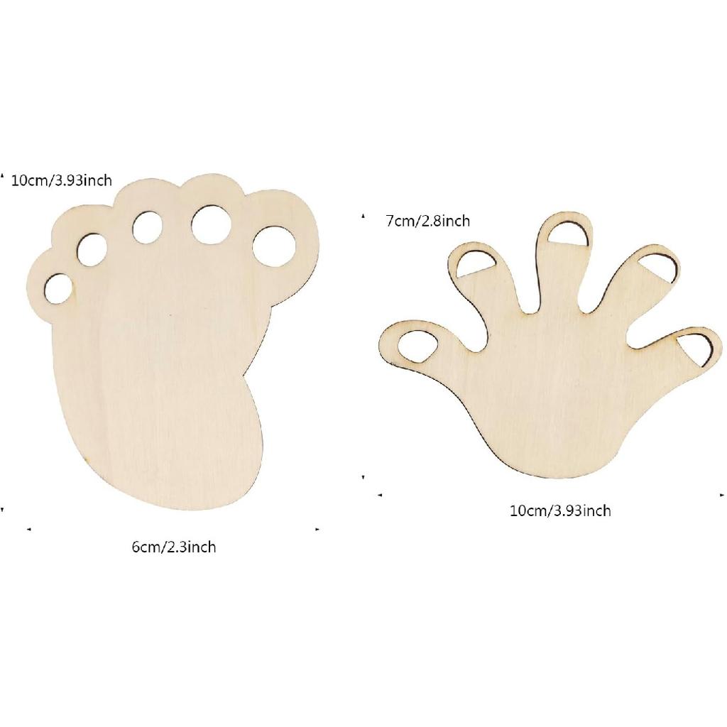 30 Pack 4 Inch Wooden Baby Foot & Hand Ornaments DIY Craft Project