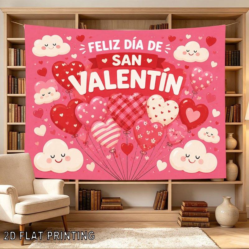 2D Flat - 2D Flat - 1pc 2D Flat Tapestry Valentine'S Day Heart Balloons And Cloud Decoration Tapestry