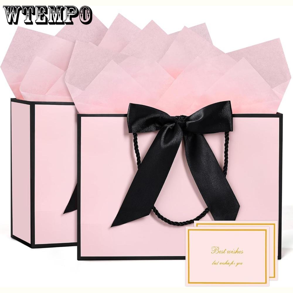 3pcs Gift Bags Large Gift Bags 1Pc Paper Gift Bag with 1 Tissue Paper 1 Greeting Cards and 1 Ribbon Present Bags with Handles Shopping Handheld Bag