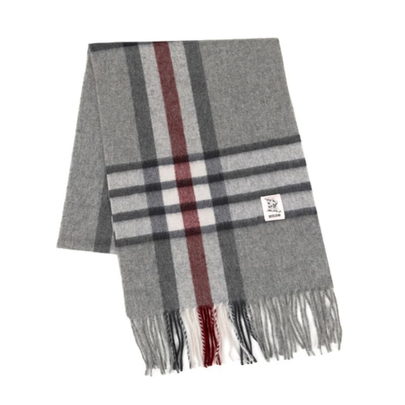RECLOW RECLOW LAND 100% Cashmere Line Check Muffler Gray
