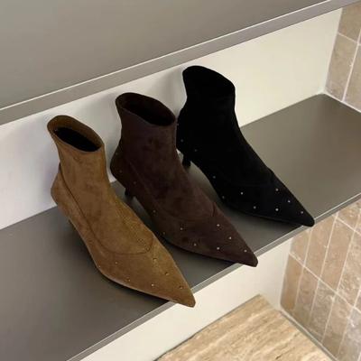 Botines de Moda Mujer Punta Afilada Tacones Altos Zapatos Gamuza Diseñador Tendencia 2025 Nueva Moda Botas de Nieve de Invierno Mujer Bombas Sexy Botas