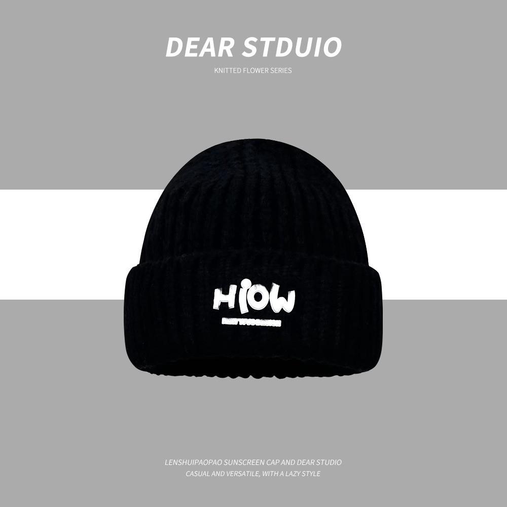 Hiow Letter Knitted Beanie For Winter Warmth Stylish Casual For Students