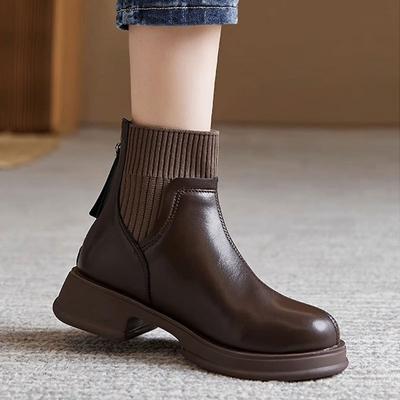 British Style Platform Socks Boots Rear Zipper Martin Boots Women's Autumn and Winter 2024 New Foreign Style Chelsea Short Boots