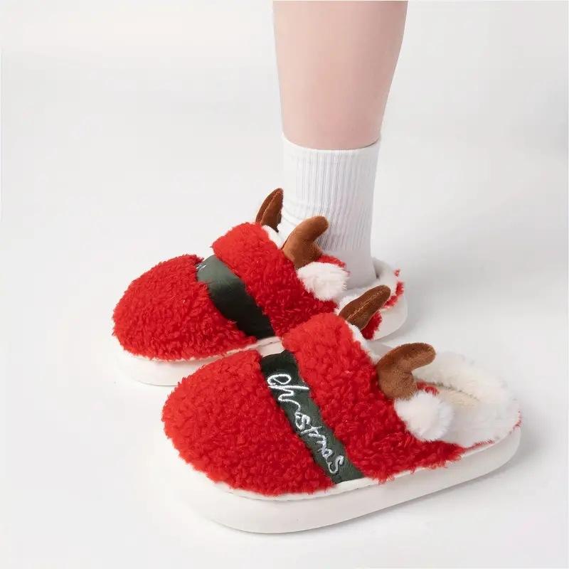 2025 Christmas elk cartoon cute warm home plush slippers