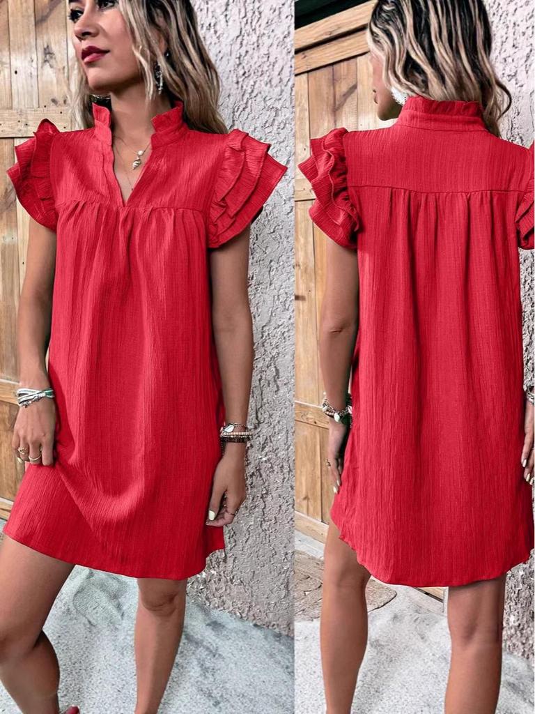 European & American Women's 2026 Summer Ruffle Sleeve V-neck Dress