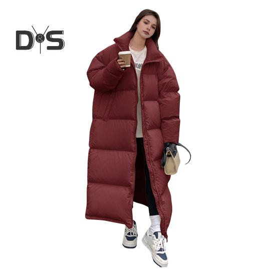 

Зимнее пуховое пальто Утолщенный воротник-стойка Защита шеи Карманы Застежка-молния Ветрозащитный Сохранение тепла Повседневная верхняя одежда для холодной погоды Хлопок S вино красного