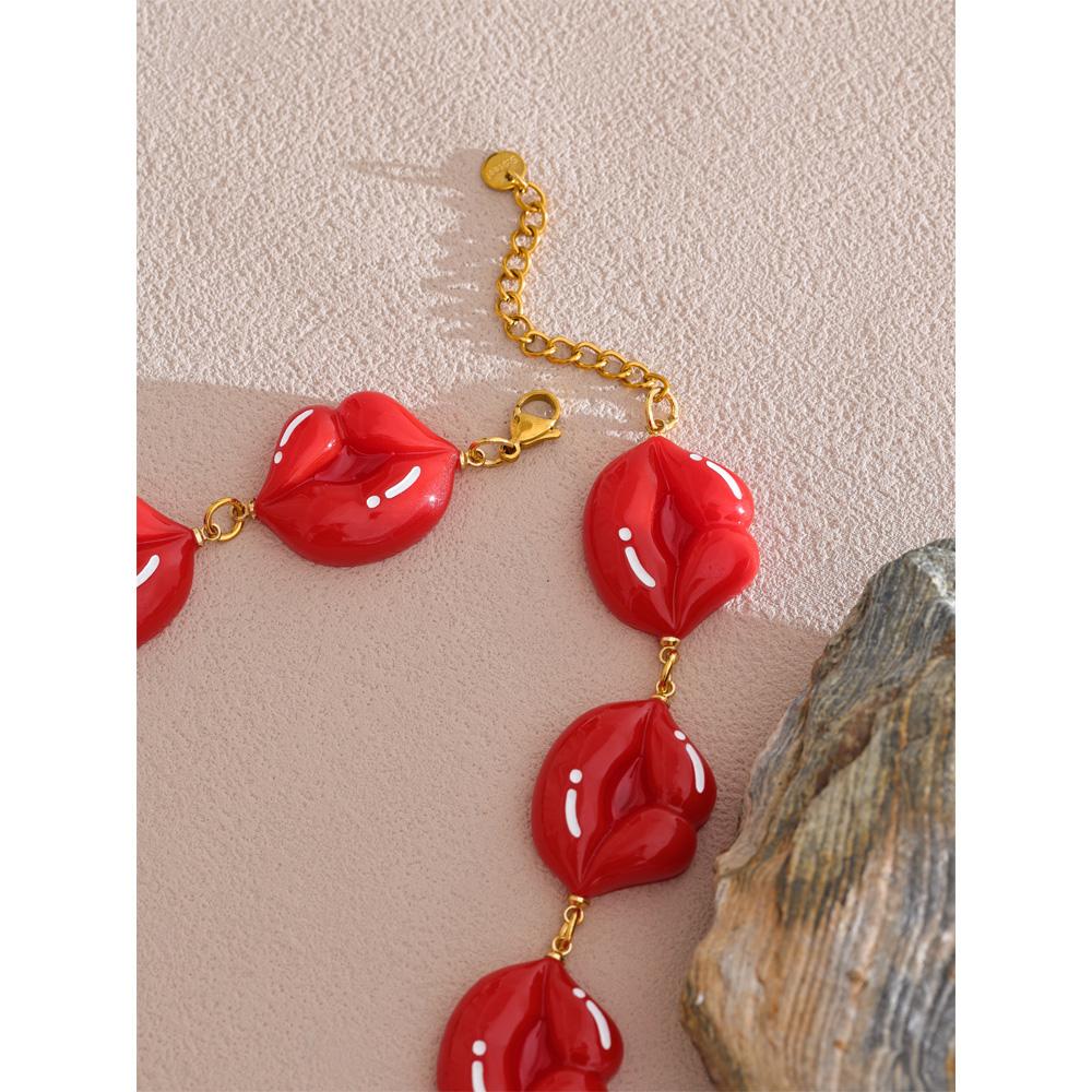 Eetit 2025 Creative Red Resin Lips Chain Necklace for Women Stainless Steel Stylish Unique New Arrivals Charm Jewelry Party Gift