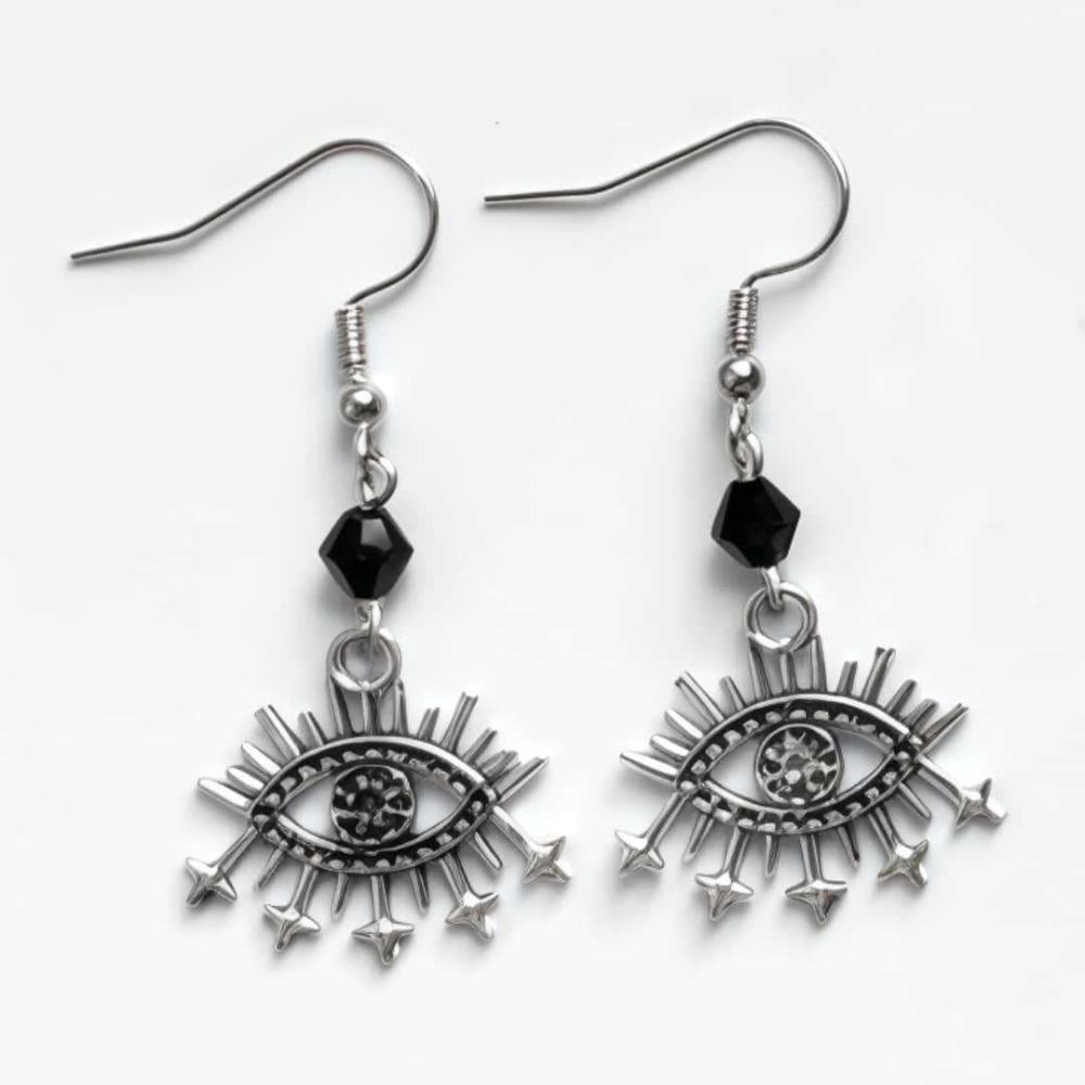 Pendientes Largos Retro Góticos Color Plata El Ojo de Horus Calavera Murciélago Cuervo Mariposa Gato para Mujeres Joyería de Fiesta de Halloween Regalos