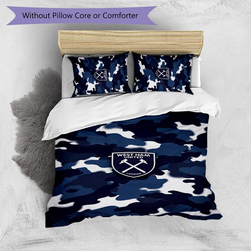 Set Lenzuola Stampato West Ham United Football 3 Pezzi, Comodo Set Copripiumino per Camera da Letto Amico della Pelle