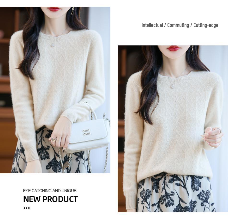Vintage-Style 100% Wool Seamless Sweater with Ribbed Collar