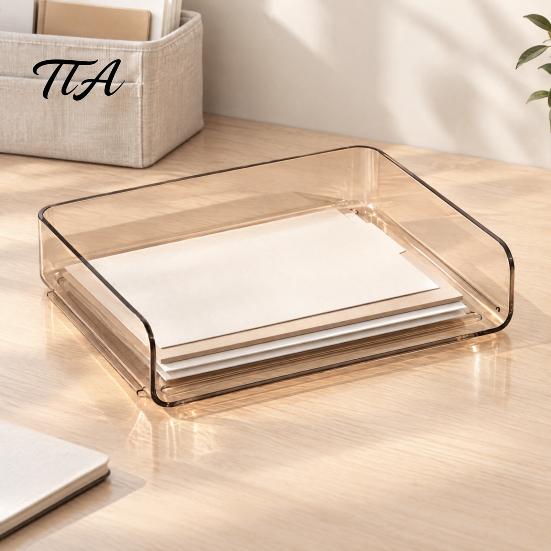 Desktop Stationery Storage Case Large Capacity Desk Organizer for Documents Files Letters A4 Paper Book Notes Mail, Clear File Sorter Stackable Tray,