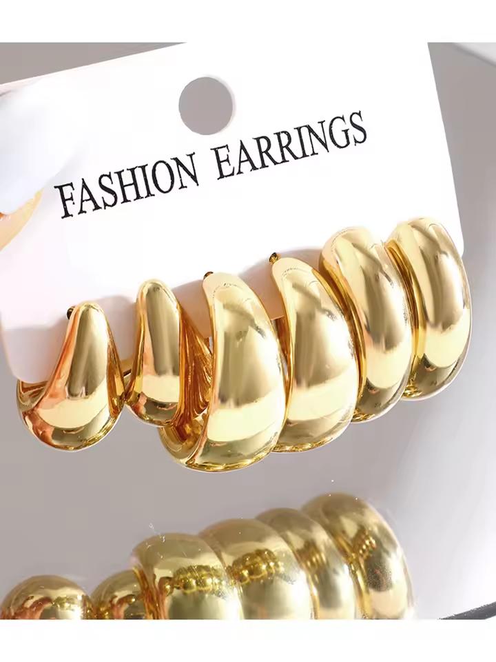 

Fashion Classic Twist C Shape Earring Set For Women Tear Drop Design Gold Color Earrings Daily Workplace And Party Outfits Gifts