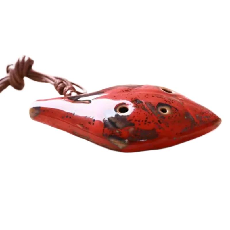 1 шт. Окарина в древнекитайском стиле, шестидырочная ручная работа, приятный звук, с шнурком, похожая на лист красный