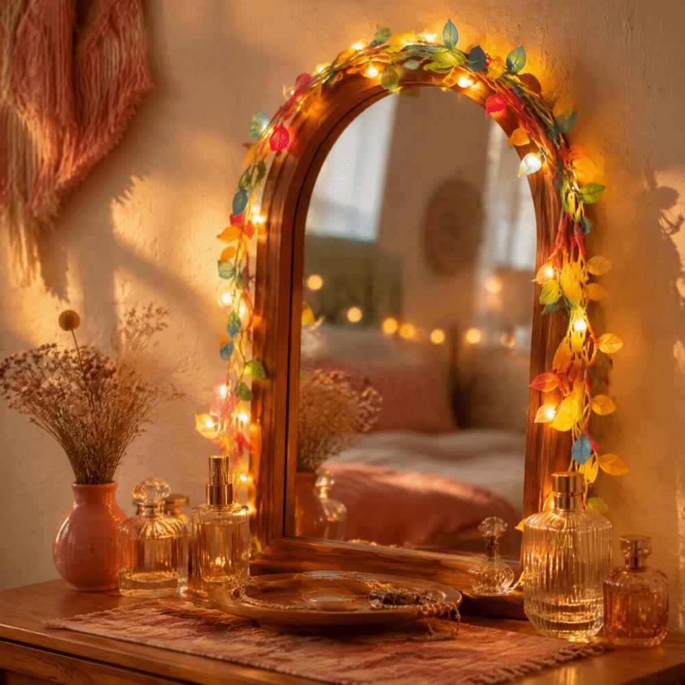 2pcs 2m Length Vine String Lights Fabric Leaves Design Color Leaves Light  Home Decoration