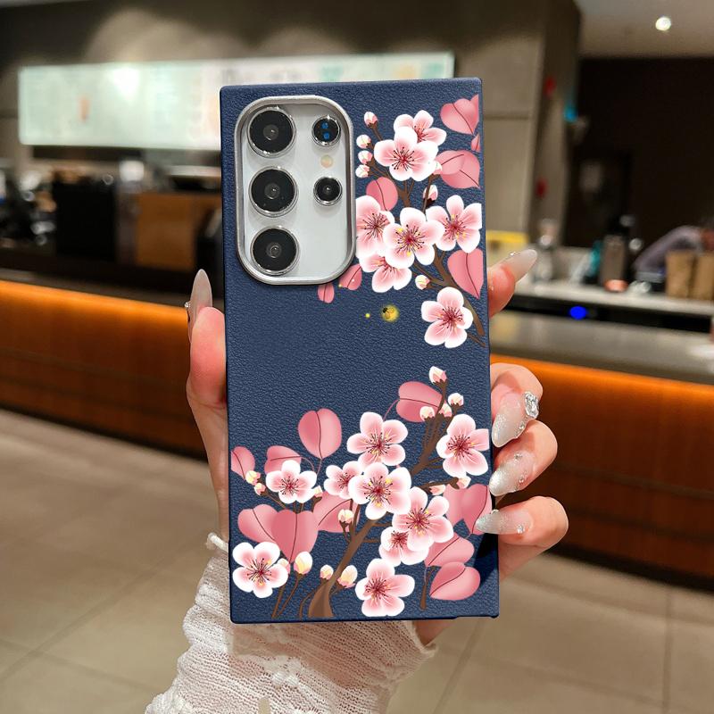 Color Floral Print Matte Leather Texture Phone Case For Samsung S25 S24 FE S23 Ultra S22 S21 A16 A56 A36 A15 A55 A35 Soft Slim TPU Shockproof  Cover