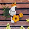 Rust-proof Garden Hanging Metal Parrots Wall Art Decor, Bird Parrot Flower Leaf Decor Pendant, Outdoor Tropical Ornament,