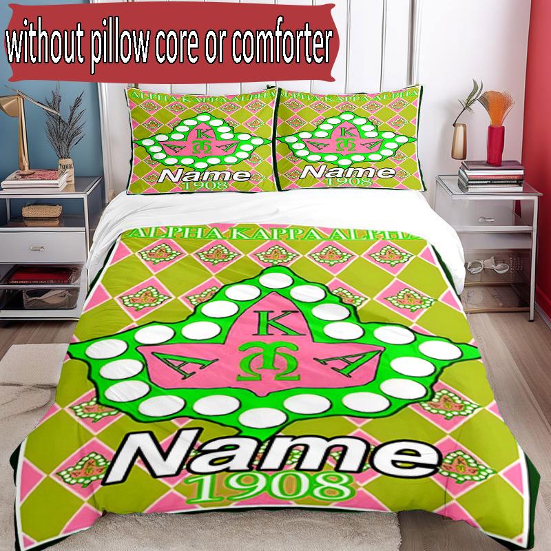 3pcs Duvet Cover Set (1*Duvet Cover + 2*Pillowcase, Without Core), Custom Name Alpha Kappa Alpha Pattern Bedding Set, Home Bedroom Decor Gift