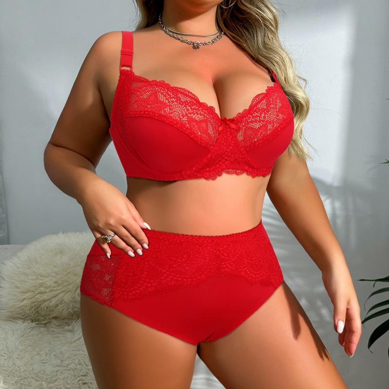 

Женский комплект бюстгальтера большого размера с косточками и кружевной отделкой, женское нижнее белье, тонкий формованный бюстгальтер 48/110D красный
