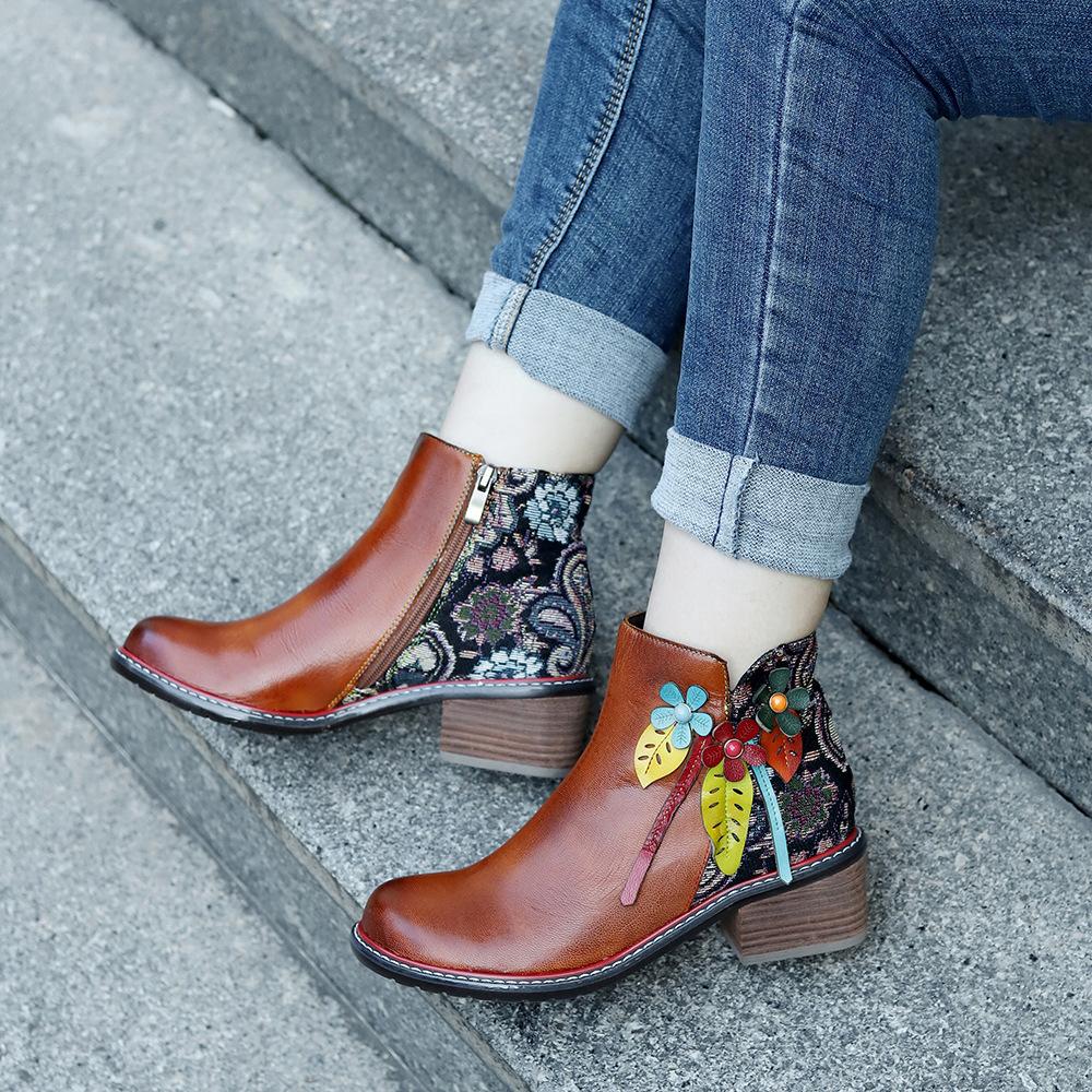 Valódi bőr Patchwork magassarkú Retro dombornyomott, kézzel festett pumpák Sokoldalú női cipők