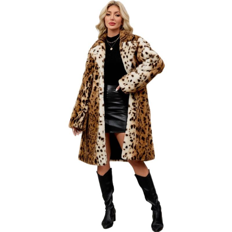 Women's clothing long loose autumn and winter environmentally friendly imitation fur coat new leopard print imitation rabbit fur coat