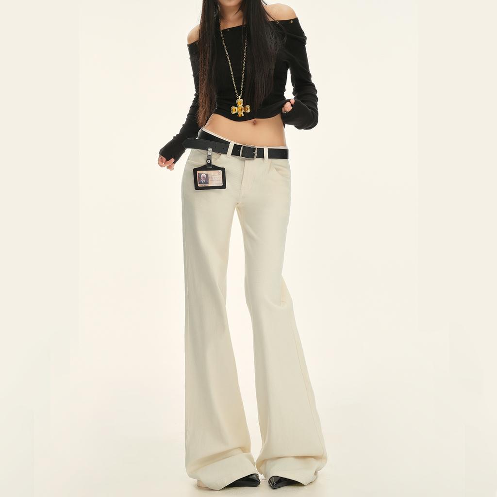 American apricot low-rise slightly pulled jeans women's autumn and winter new slim-fitting and thin pants without sticking to the legs