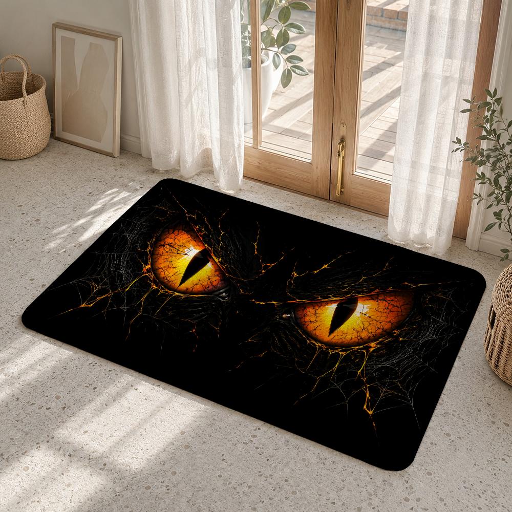 Cartoon Yellow Energy Eye Floor Mat Flannel Rug Non Slip Absorbent Soft Washable For Entryway Hallway Bathroom Kitchen Decor
