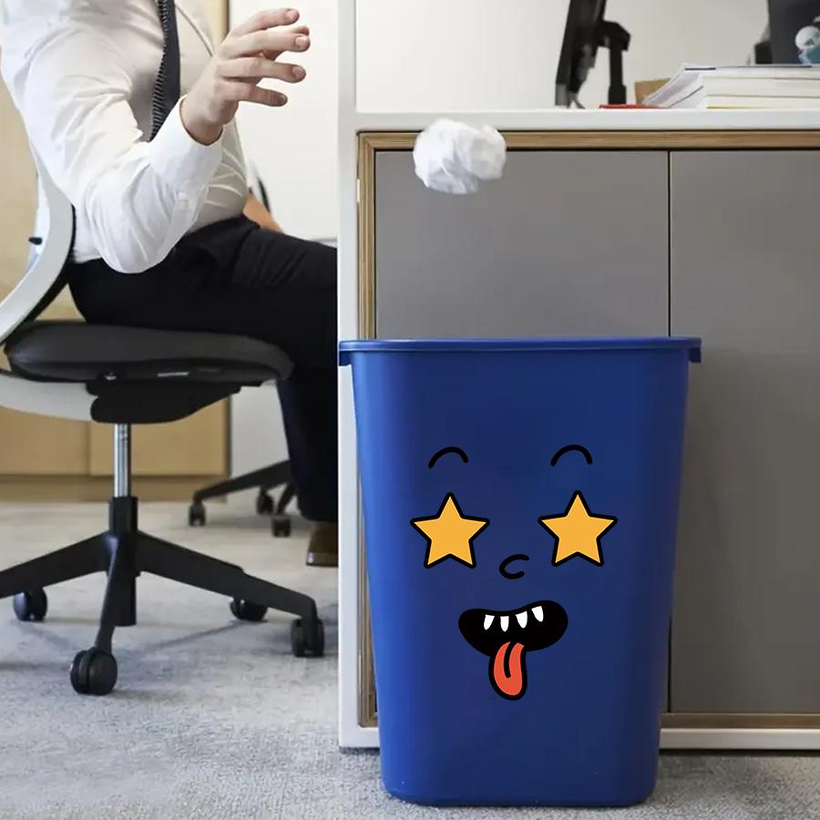 Funny Face Trash Can Stickers - 4pc Cartoon Smile Garbage Bin Decals Waterproof Vinyl Sticker Set For Kitchen Office Home Decor