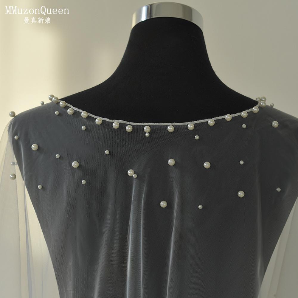 Pearl Beaded Tulle Cape for Bride, Sheer Wedding Shrug Cover Up, Bridal Shoulder Cape for Wedding Dress
