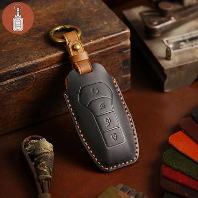 Hallmo Genuine Leather Car Key Case Cover For BYD Qin