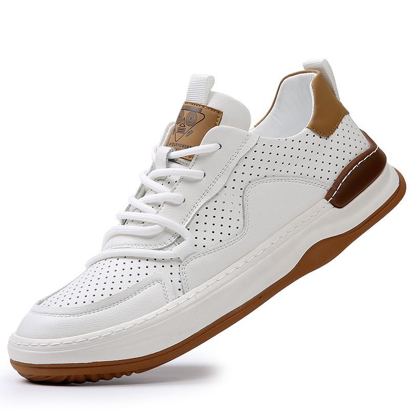 Leather Men's Shoes New Versatile Trend Little White Shoes Men's Summer Breathable Hollow Hole Leather Shoes Men's Casual Board Shoes