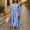 New Women's Casual Long Sleeve Lapel Long Digital Print Women's Shirt Dress