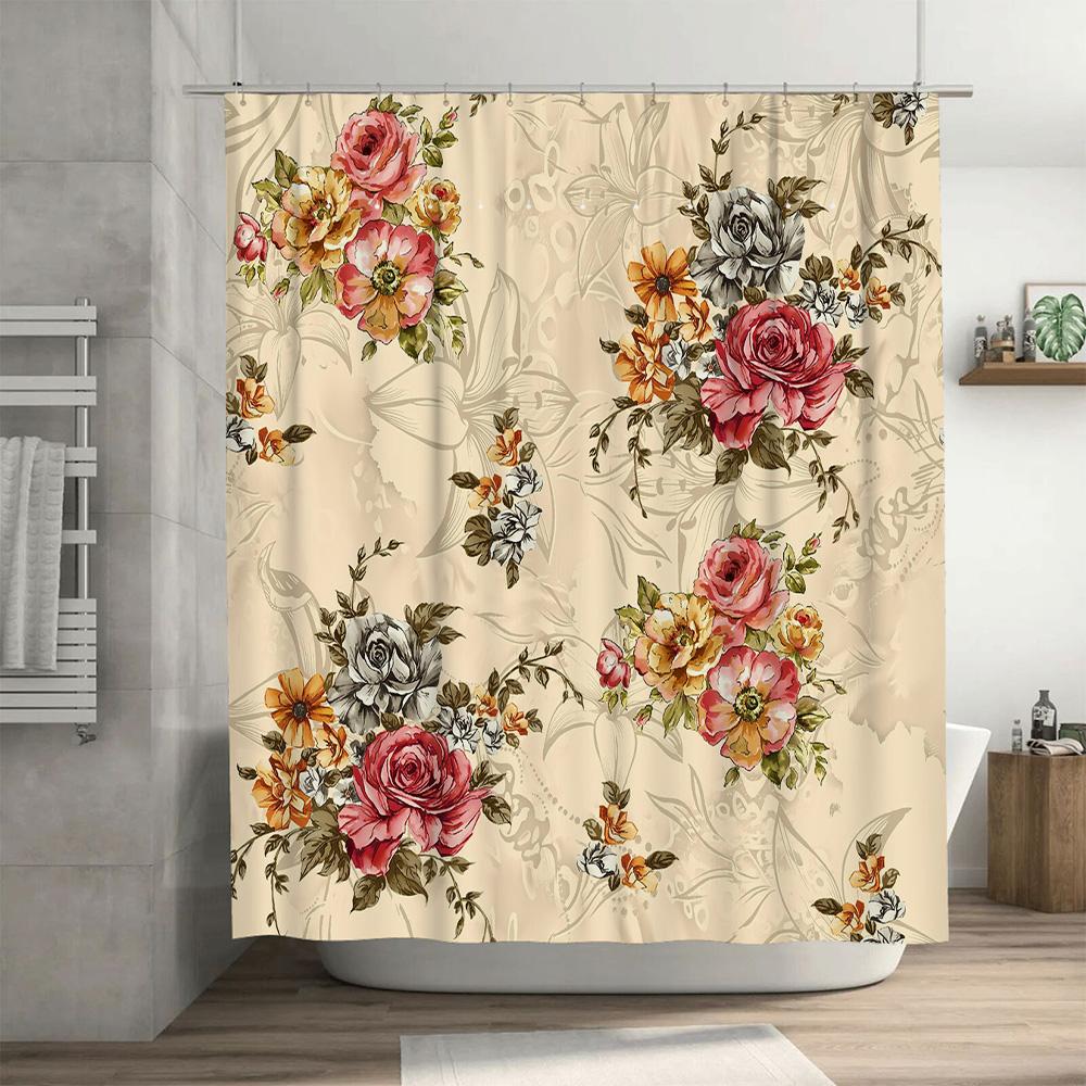 Elegant Vintage Floral Print Shower Curtain High Quality Waterproof Fabric for Bathroom Decor Modern Home Decor in White, Pink,