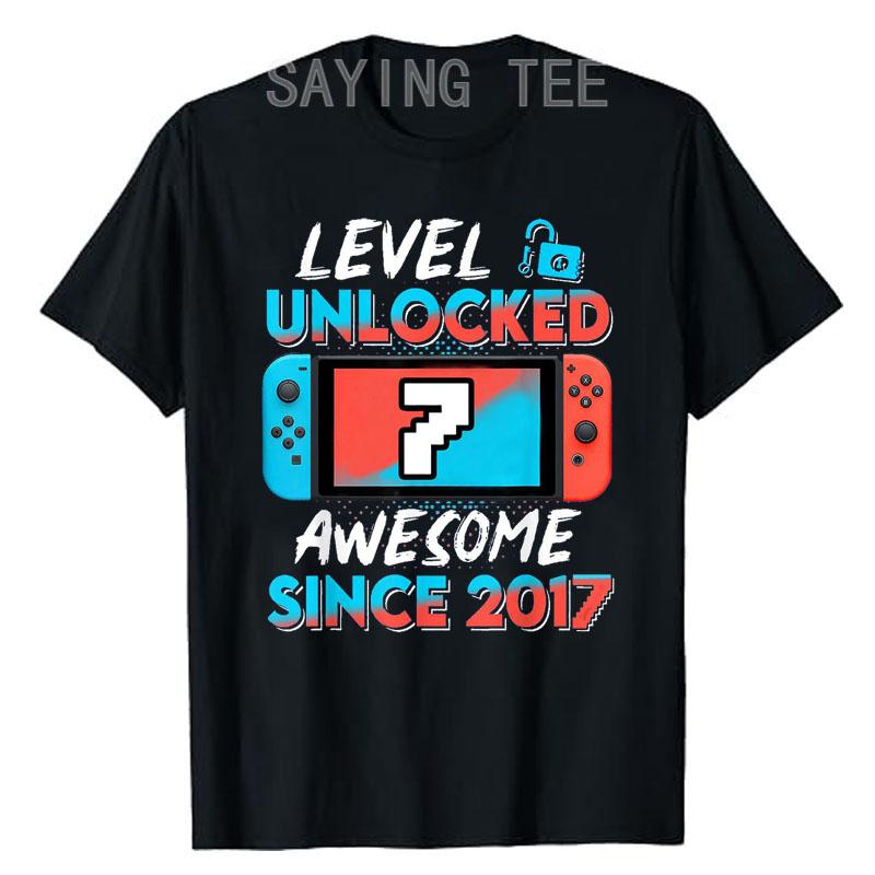 Level 7 Unlocked Awesome Since 2017 7th Birthday Gaming TShirt Gamer 7 Year Old Birthday Gift Video Game Lovers Tee Fashion Top