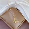 Fantastic Crystal Gold-Color Butterfly Necklace For Women Rhinestone Symmetrical Pendant Accessories Party Zircon Gifts