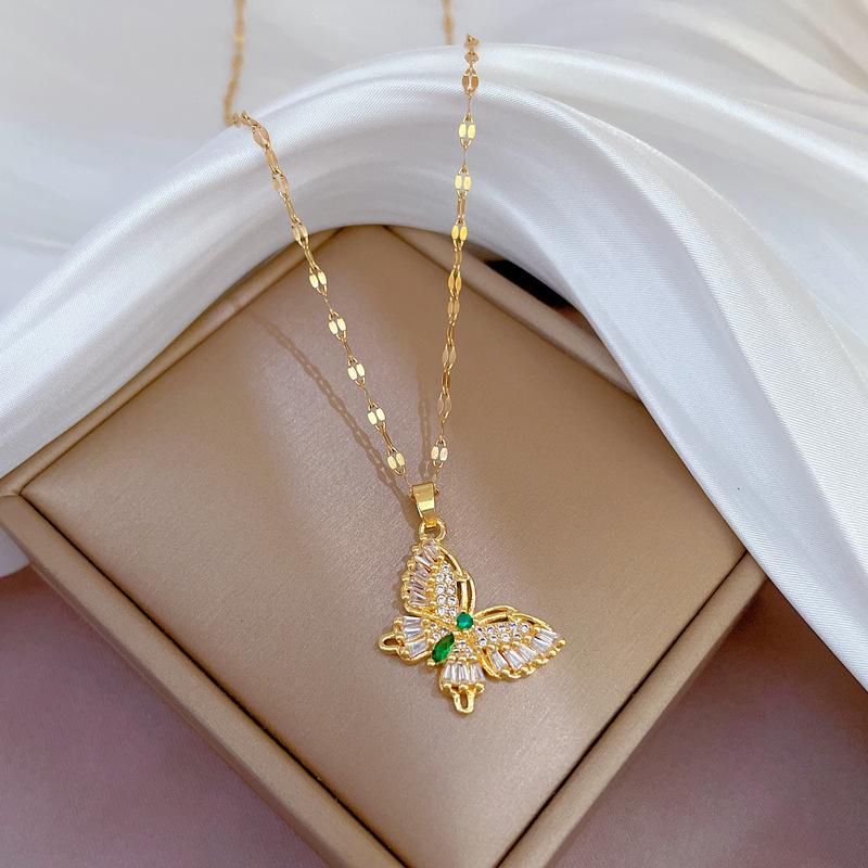 Fantastic Crystal Gold-Color Butterfly Necklace For Women Rhinestone Symmetrical Pendant Accessories Party Zircon Gifts