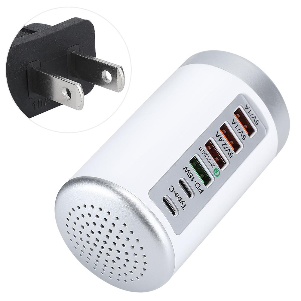 

Fast Charger Hub 6 Ports USB TypeC QC3.0 PD 18W Charging Station for Phone Tablet Computer 65W US Plug белый