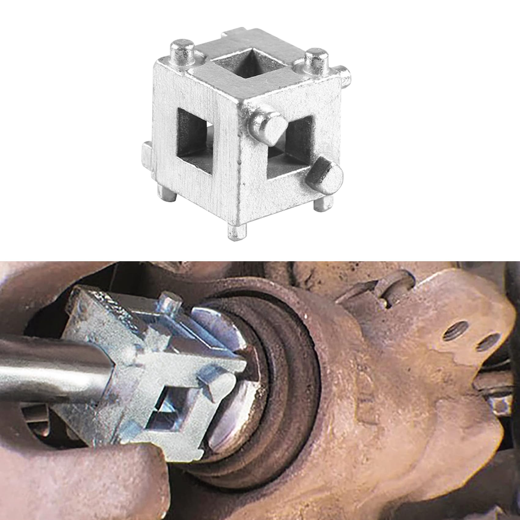 Universal Car Cube Brake Caliper Compression Tool,Durable Steel Auto Rear Disc Brake Piston Tool Fits 3/8 Square Driver серебряный
