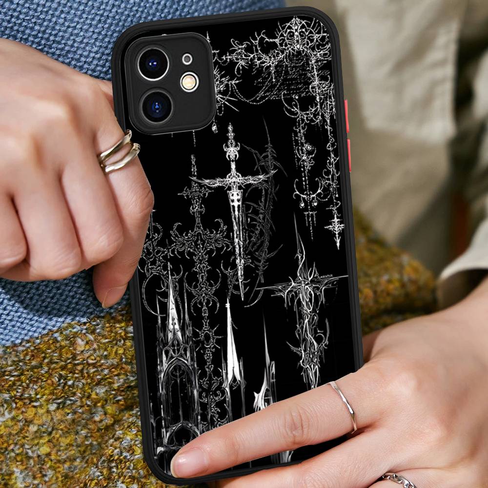

Gothic Cyber Sigil Cross Phone Case For IPhone 16 15 14 13 12 11 Pro Max 7 8 6 6s Plus Matte Cover iphone 14