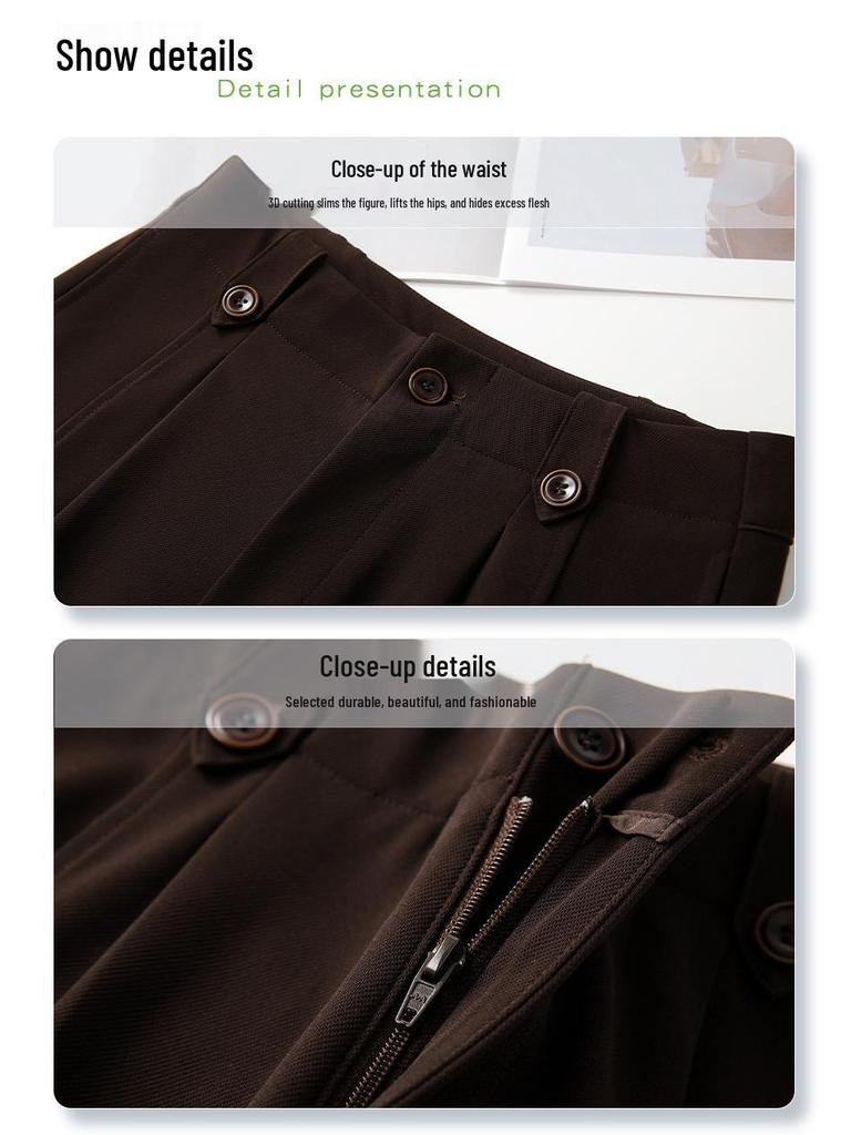 Women's Coffee-Colored High-Waist Straight-Leg Pants: Slimming, Petite Fit, Wide-Leg, Perfect for Spring/Summer 2026.