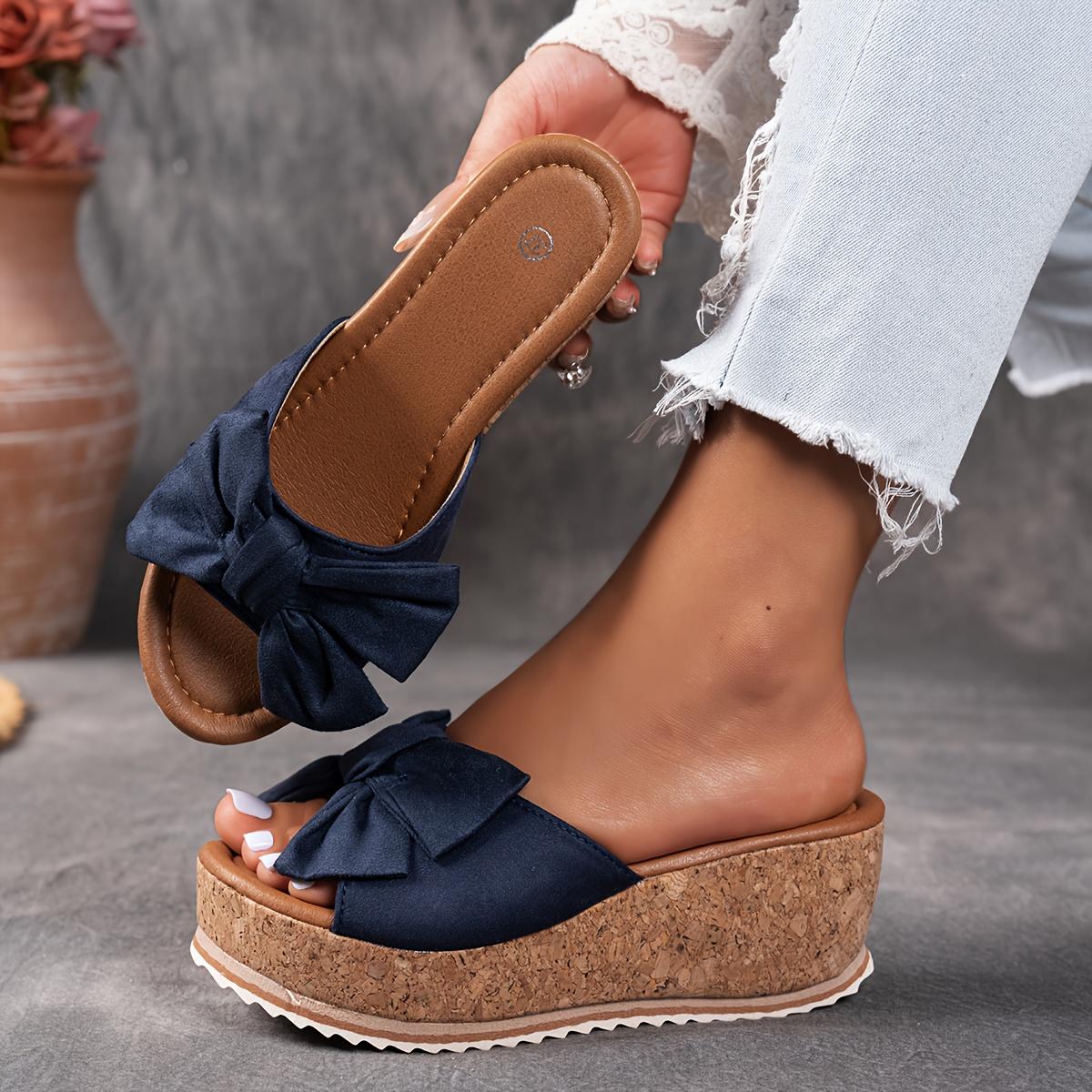 

Женские стильные сандалии-клинья с леопардовым принтом и бантом - Нескользящая подошва из ЭВА, Туфли на платформе на высоком каблуке для повседневной носки, Повседневная обувь Леопард Size 36