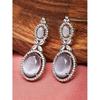 Silver-Plated American Diamond studded Oval Shaped Drop Earrings Jewellery For Girls and Women