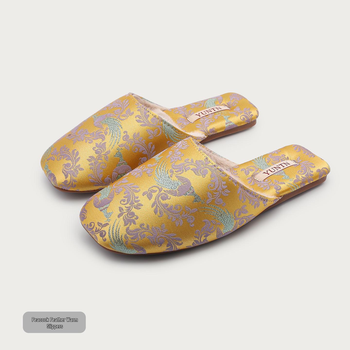 

Women s Winter Velvet Peacock Satin Slippers - Non-Slip, Warm, Elegant Home Footwear 40/41 (fits size 39-40)