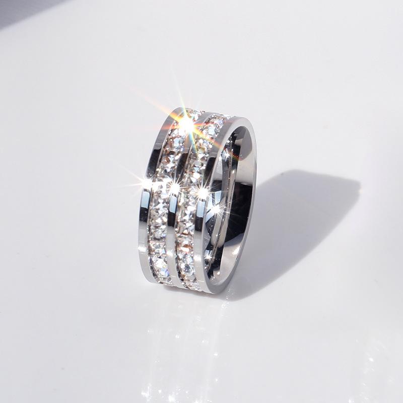Pierres Blanches Claires Mariage Bague Femme Acier Inoxydable 1 et 2 Rangées Zircon Mode Bague Couple Bijoux Femme