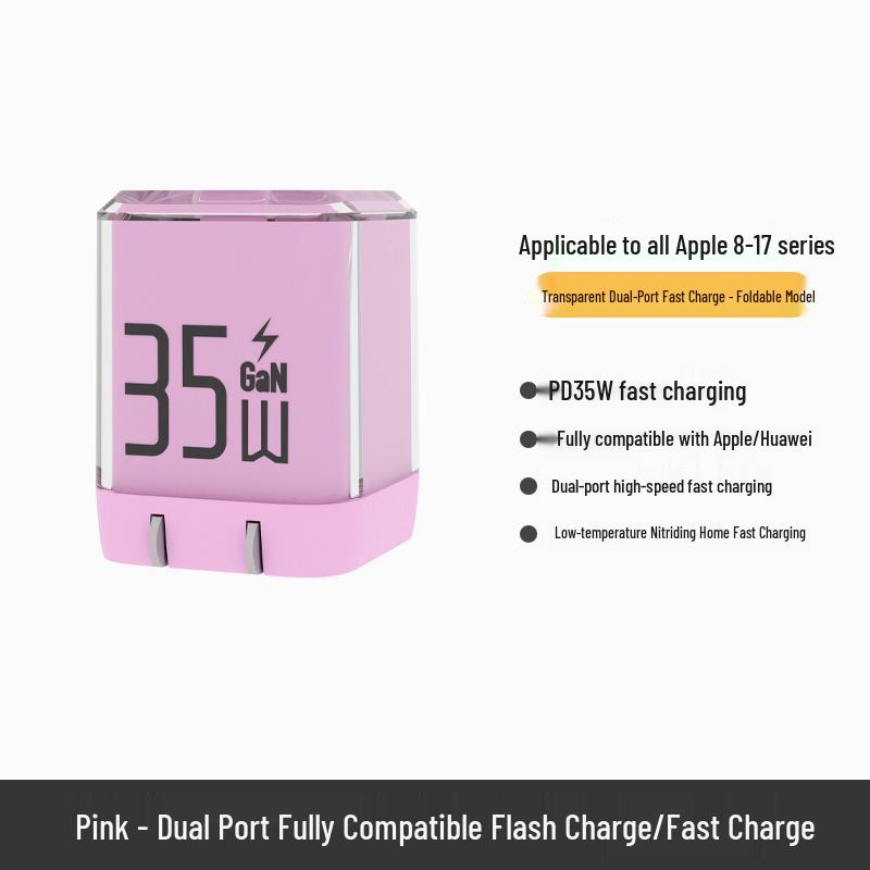 35W Gallium Nitride Foldable Dual Port Charger for iPhone 16: Compact Ice Cube Design