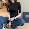 M-5XL Koreanischen Stil Frauen Crop Top Rollkragen Innen Kurzarm Einfarbig Slim Fit Plus Größe Hemd Tutle Neck Innen