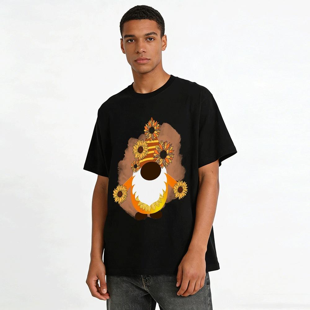 Autumn Sunflower Gnome Graphic Casual Top Pure cotton T-shirt