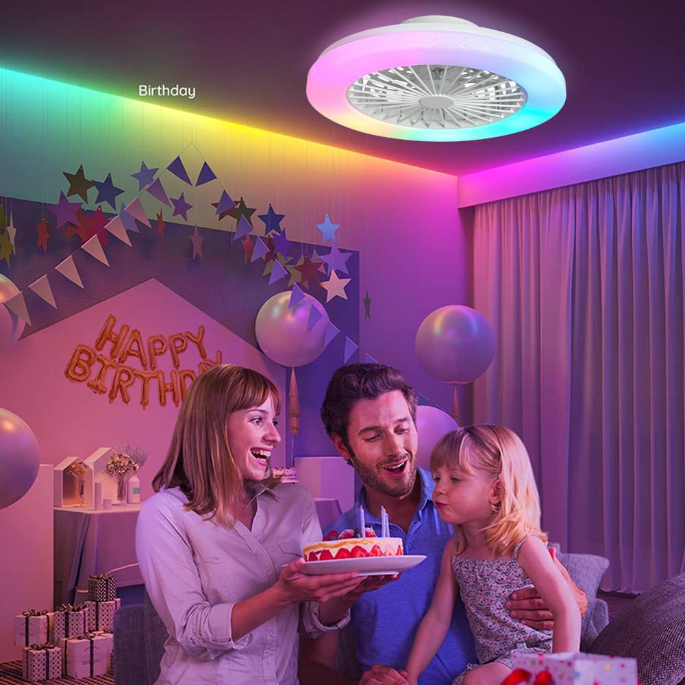 Бытовой потолочный вентилятор RGB с подсветкой Bluetooth с переменной частотой, лампа для спальни, современный минималистичный потолочный вентилятор со светом 50 см
