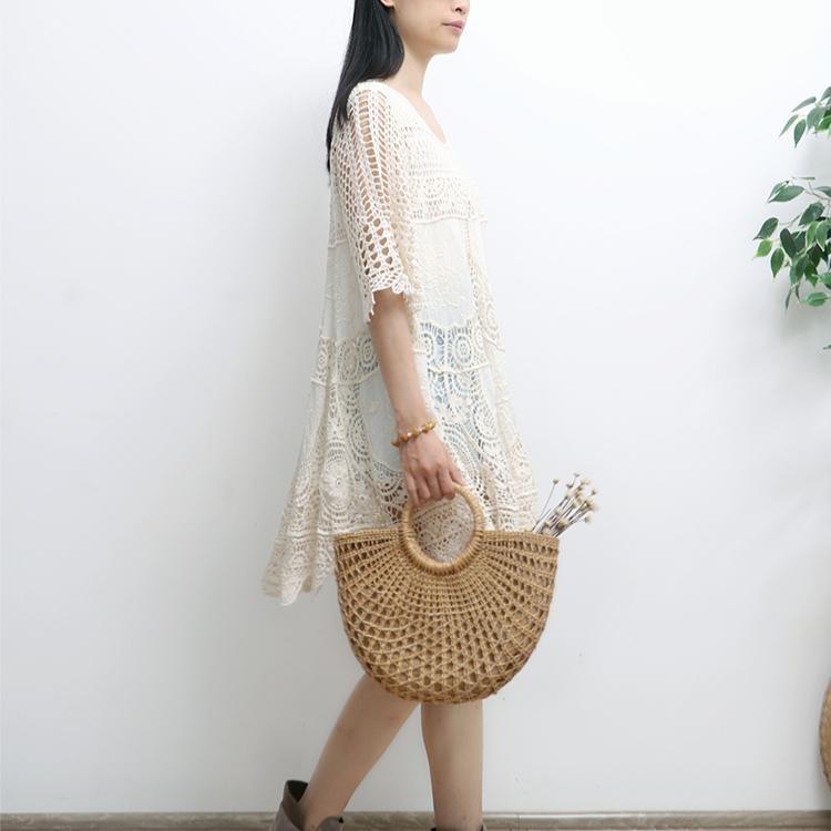 New Summer Lace Knitted Dress Women Casual Basic Loose Dresses Fashion